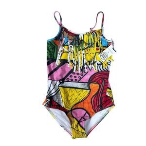 Swiminista X James Peter Henry girls Sydney print fringe swimsuit XL New